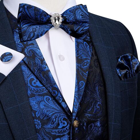 DiBanGu Men's Vest with Bow Tie with Tie Ring 5PCS Suit Vest and Bow Tie Handkerchief Cufflinks Set Formal in Saudi Arabia