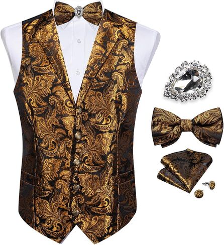 DiBanGu Men's Vest with Bow Tie with Tie Ring 5PCS Suit Vest and Bow Tie Handkerchief Cufflinks Set Formal in Saudi Arabia