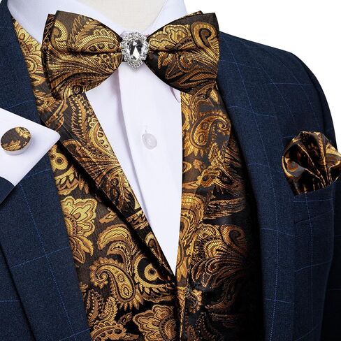 DiBanGu Men's Vest with Bow Tie with Tie Ring 5PCS Suit Vest and Bow Tie Handkerchief Cufflinks Set Formal in Saudi Arabia
