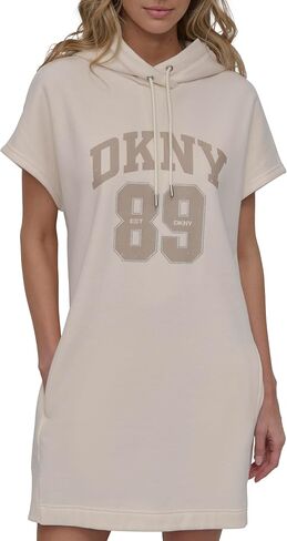 DKNY Women's Rhinestone Jersey Logo Prety Sleeve Hoodie Dress in Kuwait
