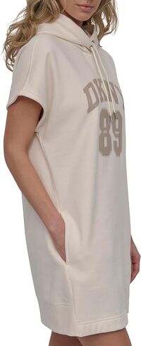 DKNY Women's Rhinestone Jersey Logo Prety Sleeve Hoodie Dress in Kuwait