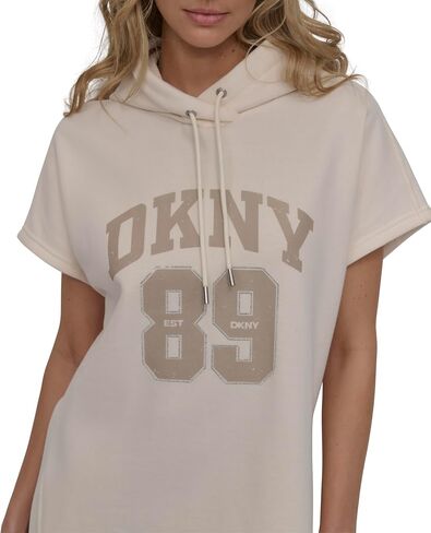 DKNY Women's Rhinestone Jersey Logo Prety Sleeve Hoodie Dress in Kuwait