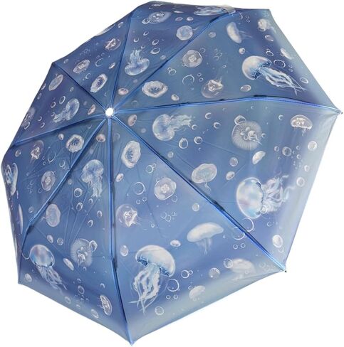 Jellyfish & Capybara Cartoon Transparent Umbrella – 8-Rib Windproof & Waterproof Folding Umbrella, Auto Open & Close Travel Umbrella with Strap in Saudi Arabia