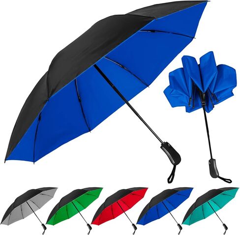 The Color Flip 46" Windproof Compact Inverted Umbrella Automatic Open Close Inside Out Mini Lightweight Reverse Umbrella for Rain & Sun, Strong Folding Umbrella For Men and Women, Royal Blue/Black in Saudi Arabia