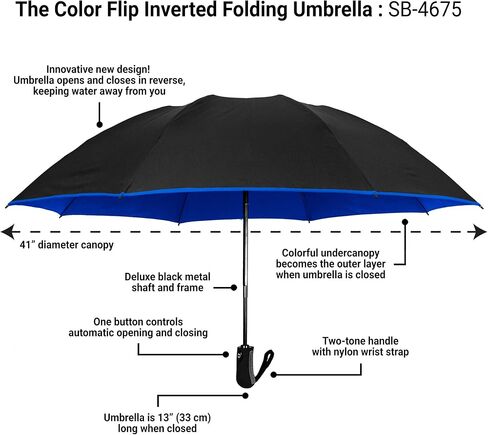 The Color Flip 46" Windproof Compact Inverted Umbrella Automatic Open Close Inside Out Mini Lightweight Reverse Umbrella for Rain & Sun, Strong Folding Umbrella For Men and Women, Royal Blue/Black in Saudi Arabia