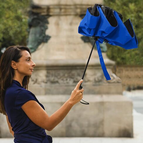 The Color Flip 46" Windproof Compact Inverted Umbrella Automatic Open Close Inside Out Mini Lightweight Reverse Umbrella for Rain & Sun, Strong Folding Umbrella For Men and Women, Royal Blue/Black in Saudi Arabia
