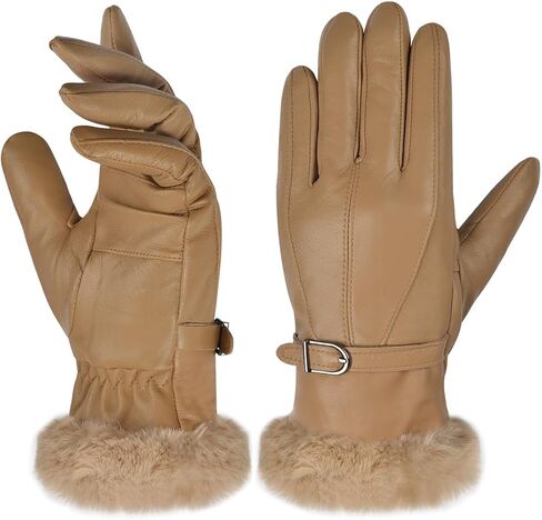 Harssidanzar Leather Gloves Women's Winter Thermal Dress Gloves Fur Lined For Cold Weather SL022US in Saudi Arabia