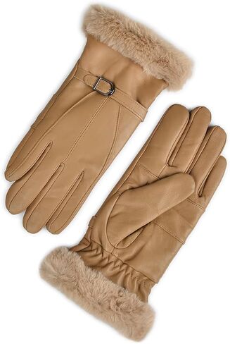 Harssidanzar Leather Gloves Women's Winter Thermal Dress Gloves Fur Lined For Cold Weather SL022US in Saudi Arabia