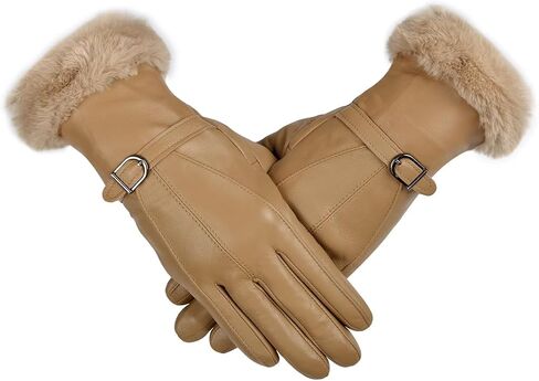 Harssidanzar Leather Gloves Women's Winter Thermal Dress Gloves Fur Lined For Cold Weather SL022US in Saudi Arabia