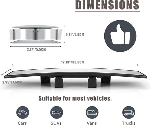 (3 PCS) Car Rear View Mirror and Blind Spot Side Mirror Set, 12'' Universal Panoramic Car Accessories, Easy Clip-On Installation for Cars, Trucks, and SUVs in Saudi Arabia