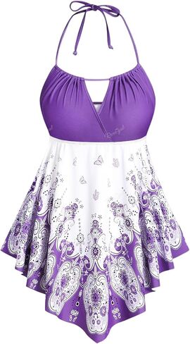 Rosegal 3D Figure Butterfly Printed Halter Ruched Tankini Sswimsuit in Saudi Arabia