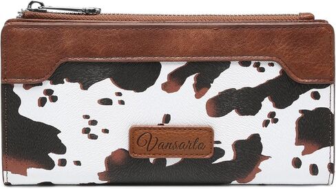 Cow Print Wallets for Women Slim Bifold Credit Card Holder - Card Cases Wallet with Smooth Zipper, Coin Pocket & ID Window - Money Organizer Cash Wallet, Signature Brown in Saudi Arabia
