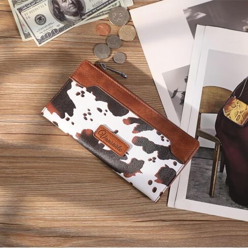Cow Print Wallets for Women Slim Bifold Credit Card Holder - Card Cases Wallet with Smooth Zipper, Coin Pocket & ID Window - Money Organizer Cash Wallet, Signature Brown in Saudi Arabia