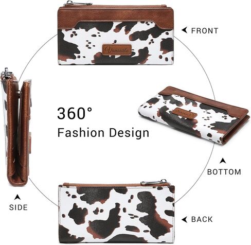 Cow Print Wallets for Women Slim Bifold Credit Card Holder - Card Cases Wallet with Smooth Zipper, Coin Pocket & ID Window - Money Organizer Cash Wallet, Signature Brown in Saudi Arabia