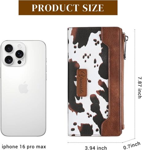 Cow Print Wallets for Women Slim Bifold Credit Card Holder - Card Cases Wallet with Smooth Zipper, Coin Pocket & ID Window - Money Organizer Cash Wallet, Signature Brown in Saudi Arabia