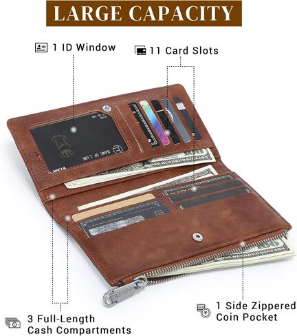 Cow Print Wallets for Women Slim Bifold Credit Card Holder - Card Cases Wallet with Smooth Zipper, Coin Pocket & ID Window - Money Organizer Cash Wallet, Signature Brown in Saudi Arabia