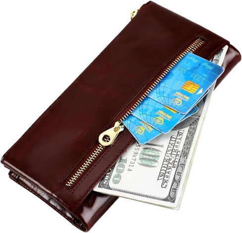 نساء RFID حظر محفظة ناعمة من الجلود القابض مالي سيداتي محفظة حامل البطاقة النحيف منظم zip Pocket (3020-Coffee) in Kuwait