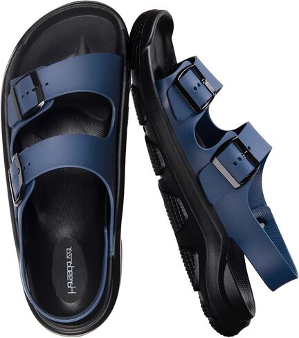 Harssidanzar Summer Mens Sandals مزدوج الشوكة القابلة للتعديل شرائح شاطئ شاطئ مسطحة KM242US in Kuwait