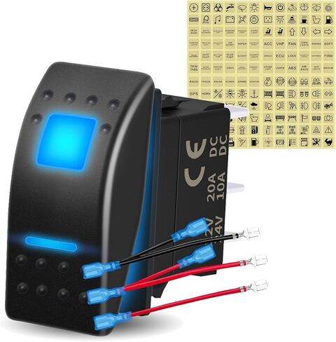 5P ON-Off SPST Rocker Toggle Switch 12V/24V with Stickers and Jumper Wire for Marine Boat Car Trucks RVS Auto Moto (1PCS 5P ON-Off Blue) in Kuwait