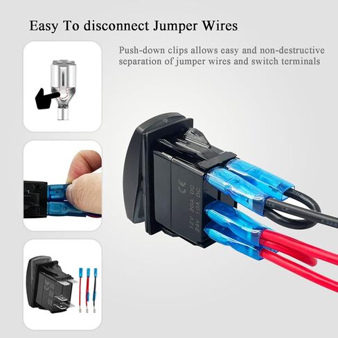 5P ON-Off SPST Rocker Toggle Switch 12V/24V with Stickers and Jumper Wire for Marine Boat Car Trucks RVS Auto Moto (1PCS 5P ON-Off Blue) in Kuwait