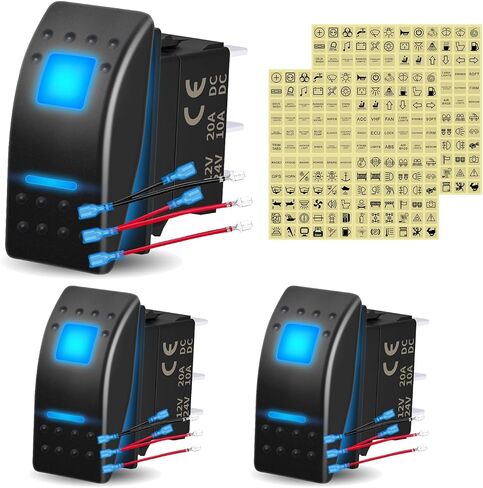 5P ON-Off SPST Rocker Toggle Switch 12V/24V with Stickers and Jumper Wire for Marine Boat Car Trucks RVS Auto Moto (1PCS 5P ON-Off Blue) in Kuwait