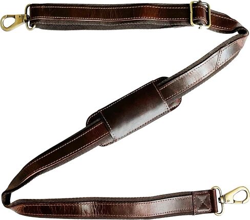 RUSTIC TOWN Leather Bag Replacement Shoulder Strap - Adjustable/Comfortable Strap with Shoulder Padding for all Duffle, Satchel, Messenger, Briefcase Bag (Brown Belt with White Stitching) in Saudi Arabia