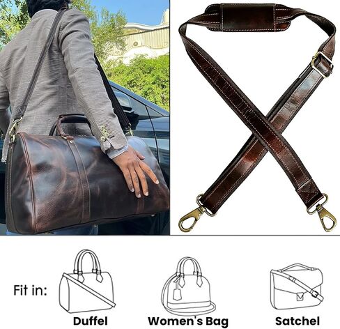 RUSTIC TOWN Leather Bag Replacement Shoulder Strap - Adjustable/Comfortable Strap with Shoulder Padding for all Duffle, Satchel, Messenger, Briefcase Bag (Brown Belt with White Stitching) in Saudi Arabia