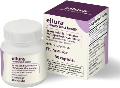 ellura 36mg Clinically Proven Soluble, Bioactive PACs – 100% Concentrated Cranberry Fruit Juice Extract, for UTI Support & Urinary Tract Health, 30 Capsules. in Saudi Arabia