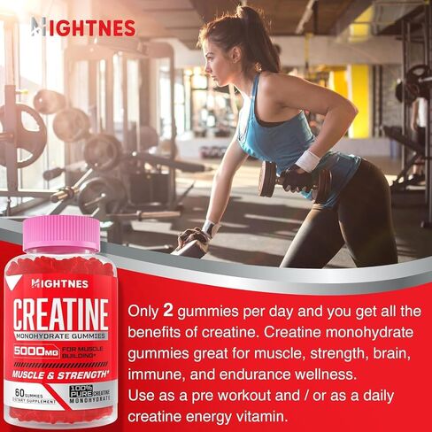 Creatine Monohydrate Gummies for Men & Women - Creatine Pre-Workout Gummies with Taurine & Vitamin B6 B12 for Maximum Strength, Muscle, Energy, Endurance & Focus, Organic, Vegan-60 Count in Saudi Arabia