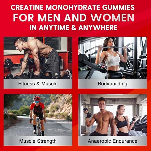 Creatine Monohydrate Gummies for Men & Women - Creatine Pre-Workout Gummies with Taurine & Vitamin B6 B12 for Maximum Strength, Muscle, Energy, Endurance & Focus, Organic, Vegan-60 Count in Saudi Arabia