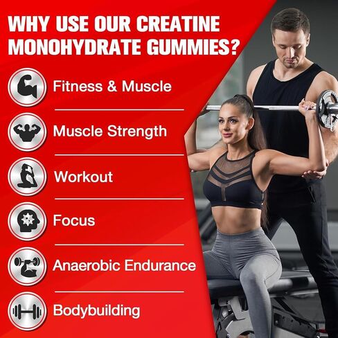 Creatine Monohydrate Gummies for Men & Women - Creatine Pre-Workout Gummies with Taurine & Vitamin B6 B12 for Maximum Strength, Muscle, Energy, Endurance & Focus, Organic, Vegan-60 Count in Saudi Arabia
