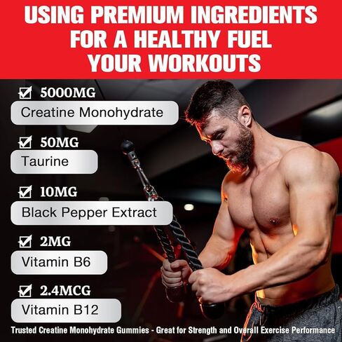 Creatine Monohydrate Gummies for Men & Women - Creatine Pre-Workout Gummies with Taurine & Vitamin B6 B12 for Maximum Strength, Muscle, Energy, Endurance & Focus, Organic, Vegan-60 Count in Saudi Arabia