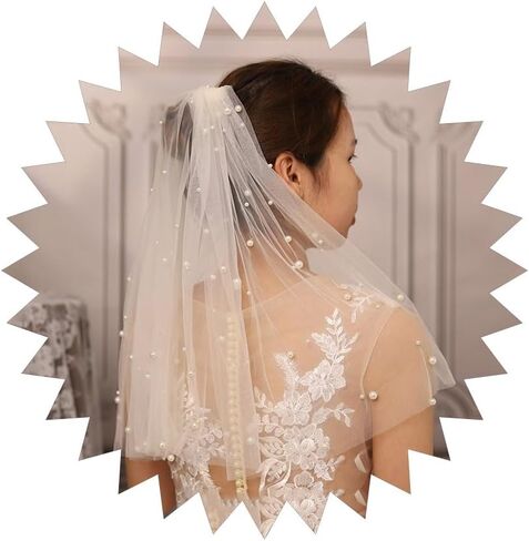 118'' Cathedral Wedding Veil Pearl Bridal Veils Long Veil with Comb 2Tier Short Veil for Brides in Saudi Arabia