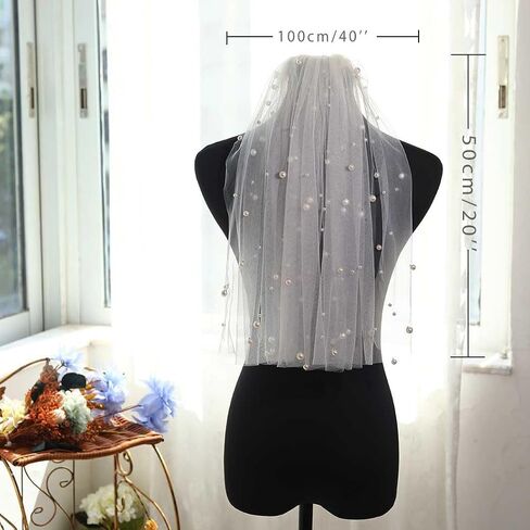 118'' Cathedral Wedding Veil Pearl Bridal Veils Long Veil with Comb 2Tier Short Veil for Brides in Saudi Arabia