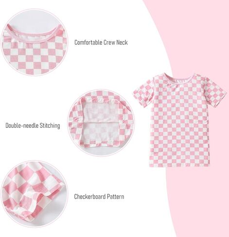 OPAWO Bamboo Pajamas Toddler Boy Clothes Checkered Tee and Shorts 2 Piece Summer Bamboo Baby Pajamas Sleepwear Pjs Set 12M-5T in Saudi Arabia