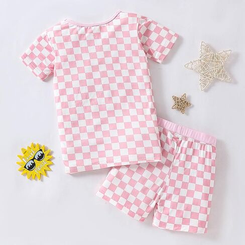 OPAWO Bamboo Pajamas Toddler Boy Clothes Checkered Tee and Shorts 2 Piece Summer Bamboo Baby Pajamas Sleepwear Pjs Set 12M-5T in Saudi Arabia