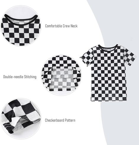 OPAWO Bamboo Pajamas Toddler Boy Clothes Checkered Tee and Shorts 2 Piece Summer Bamboo Baby Pajamas Sleepwear Pjs Set 12M-5T in Kuwait