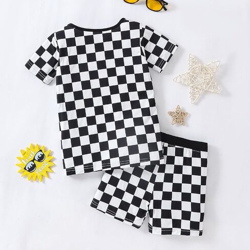 OPAWO Bamboo Pajamas Toddler Boy Clothes Checkered Tee and Shorts 2 Piece Summer Bamboo Baby Pajamas Sleepwear Pjs Set 12M-5T in Kuwait