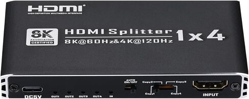 مقسم HDMI 8K@60 هرتز 1 في 3 مخرج، 1x3 HDMI 2.1 مقسم يدعم 4K@120 هرتز، 1080P@240 هرتز VRR HDCP2.3 HDR HDR10 48 جيجابت في الثانية EDID Dolby Atmos 7.1ch، فقط الشاشات المكررة/المرآة لا تمتد in Saudi Arabia