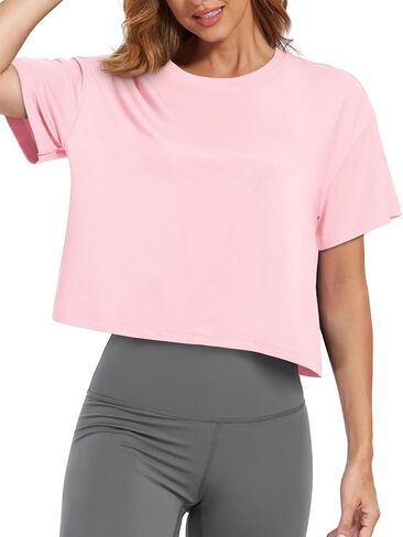 SMENG Womens Cropped T Shirt UPF50+ Soft Breathable Tshirt Workout Loose Crewneck Short Sleeve Tops 2025 Trendy in Saudi Arabia