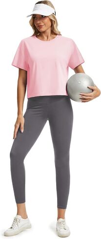SMENG Womens Cropped T Shirt UPF50+ Soft Breathable Tshirt Workout Loose Crewneck Short Sleeve Tops 2025 Trendy in Saudi Arabia