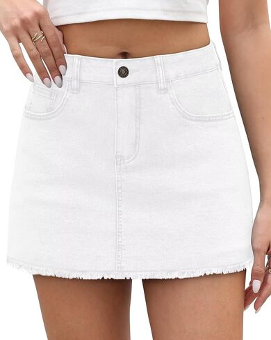 KDF Denim Skort for Women High Waisted Denim Mini Skirt Stretch Women Jean Skirt Shorts with Trendy Frayed Raw Hem in Kuwait
