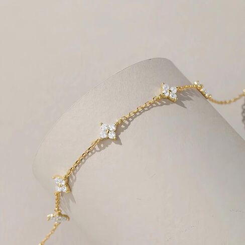 Dainty Lucky Leaf Necklace for Women 925 Sterling Silver Trendy 14K Gold Plating Cute White CZ Flowers Pendant Choker Necklaces to Daughter Mom Minimalist Stackable Chain Wedding Prom Brides Jewelry in Saudi Arabia