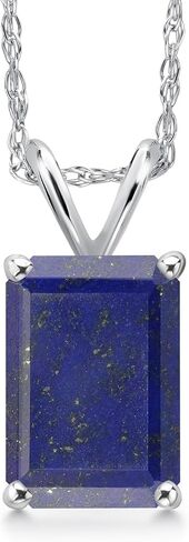 GEM Stone King 14K الذهب الأبيض 9x7mm الزمرد قطع الأحجار الكريمة قلادة الحجر القلادة | قلادة ذهبية للنساء | مع سلسلة ذهبية 18 بوصة in Saudi Arabia