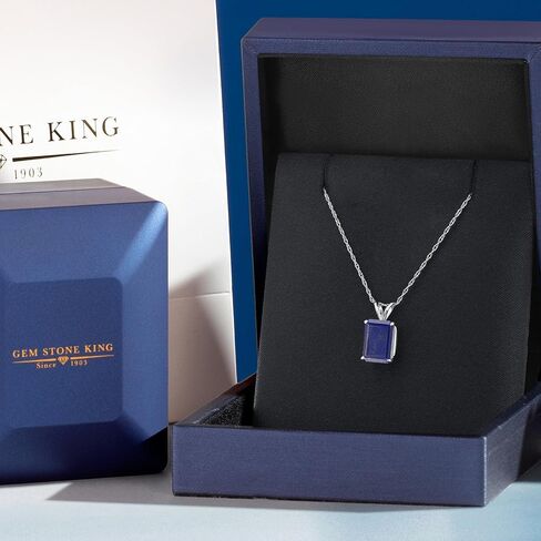 GEM Stone King 14K الذهب الأبيض 9x7mm الزمرد قطع الأحجار الكريمة قلادة الحجر القلادة | قلادة ذهبية للنساء | مع سلسلة ذهبية 18 بوصة in Saudi Arabia