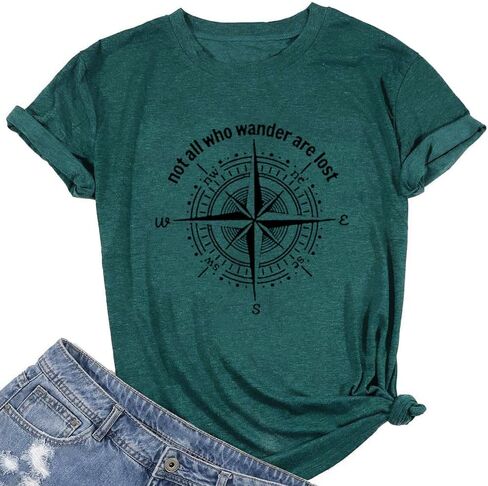 Graphic T-Shirts for Women Hiking Camping Trip Compass Printed Vintage Summer Casual Tees Holiday Workout Tops in Saudi Arabia
