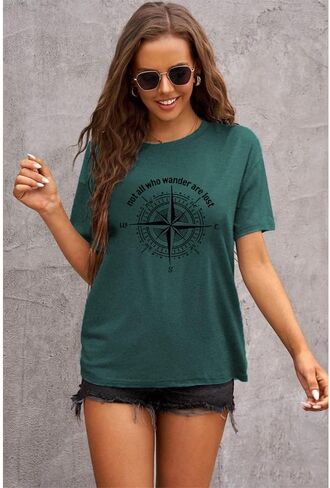Graphic T-Shirts for Women Hiking Camping Trip Compass Printed Vintage Summer Casual Tees Holiday Workout Tops in Saudi Arabia