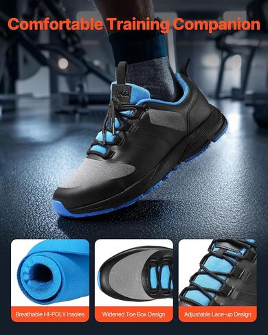 VEVOR Men's Cross W Width Sneakers US Size 9, Wide Toe Box Arch Support & Adjustable Lace-up, Training Shoes for Running, Gymnastics, Dog Walking, and Weightlifting (Black) in Saudi Arabia