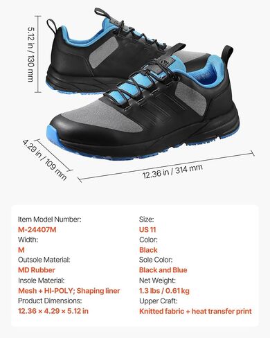 VEVOR Men's Cross W Width Sneakers US Size 9, Wide Toe Box Arch Support & Adjustable Lace-up, Training Shoes for Running, Gymnastics, Dog Walking, and Weightlifting (Black) in Saudi Arabia