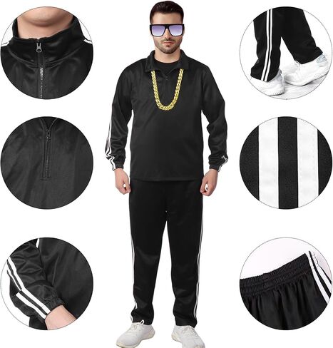 Men Tracksuit 2 Piece Outfits Sweatsuits Accessories Set Casual Full Zip Track Suits Jogging 80s Hip Hop Rapper Rocker in Kuwait